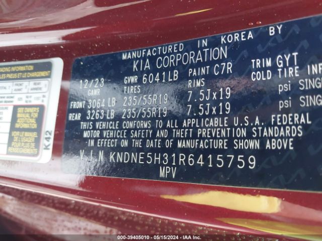 KNDNE5H31R6415759 KIA Carnival Mpv Sx Prestige