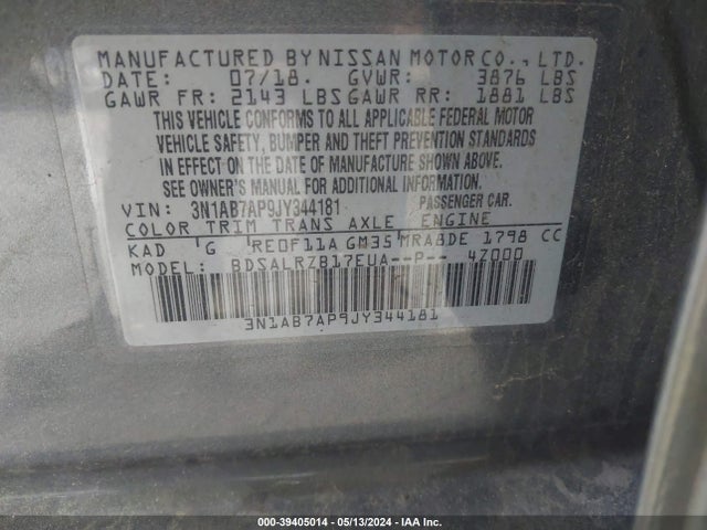 Nissan SENTRA SR 2018 3N1AB7AP9JY344181 Image 9