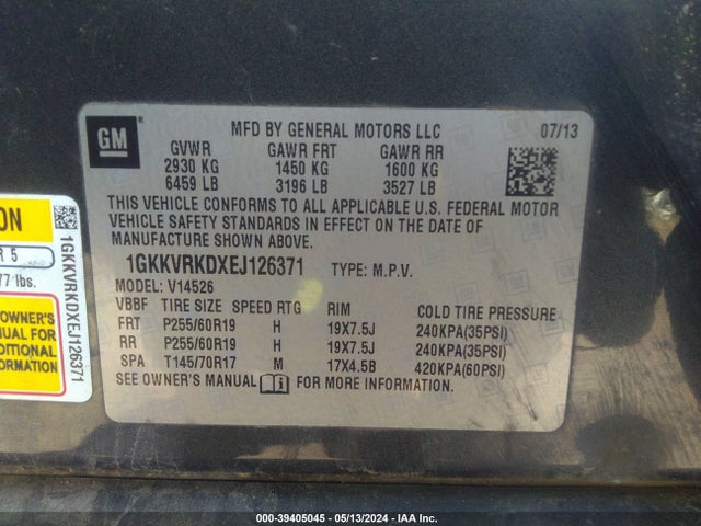 1GKKVRKDXEJ126371 GMC Acadia Slt-1