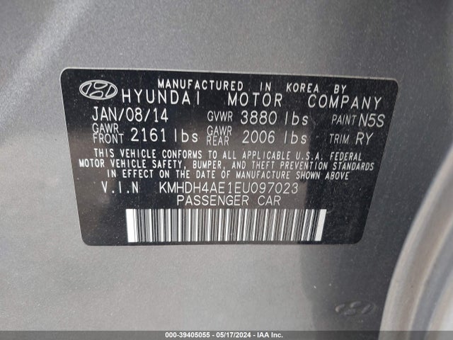 Hyundai Elantra Limited 2014 KMHDH4AE1EU097023 Image 9