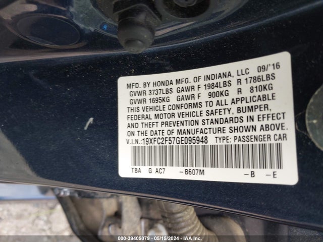 Honda Civic Lx 2016 19XFC2F57GE095948 Image 9