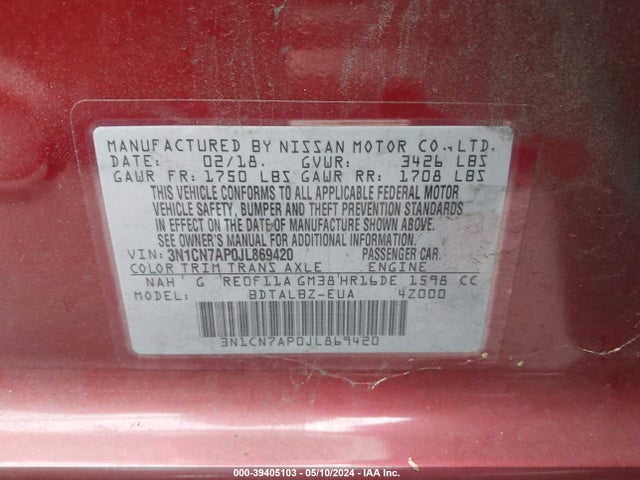 Nissan Versa 1.6 Sv 2018 3N1CN7AP0JL869420 Image 9