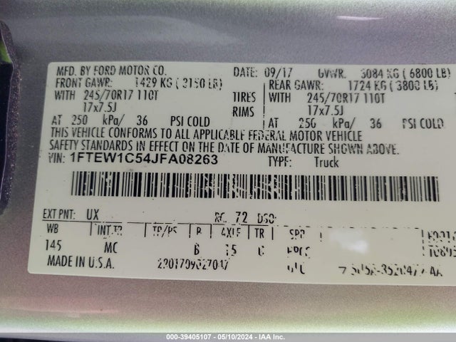 Ford F-150 Xlt 2018 1FTEW1C54JFA08263 Image 9