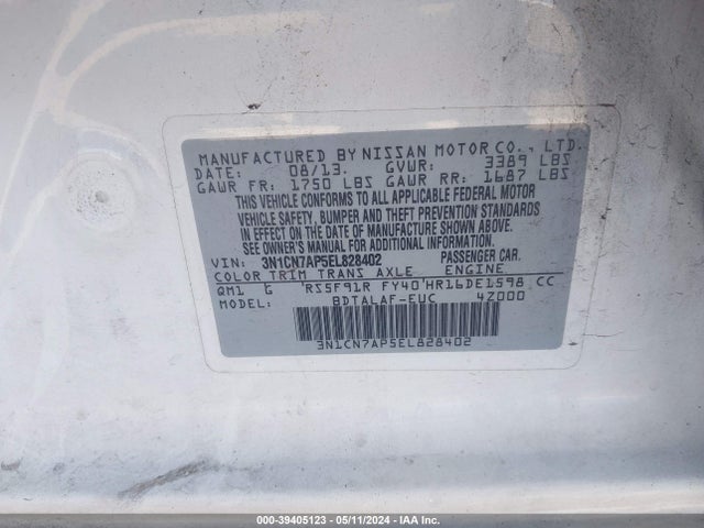 Nissan Versa 1.6 S 2014 3N1CN7AP5EL828402 Image 9