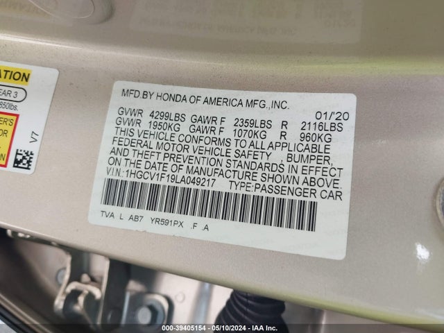 Honda ACCORD LX 2020 1HGCV1F19LA049217 Image 9