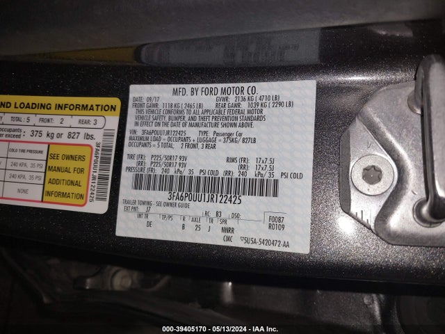 Ford Fusion Hybrid S 2018 3FA6P0UU1JR122425 Image 9