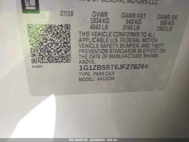 Chevrolet Malibu 1ls 2018 1G1ZB5ST6JF278284 Image 9