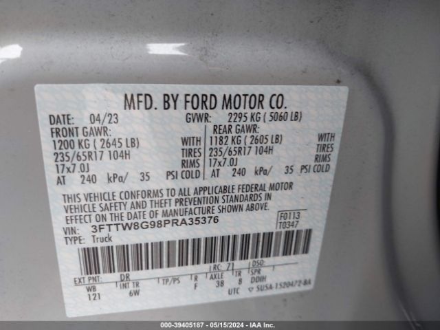 3FTTW8G98PRA35376 Ford Maverick Lariat