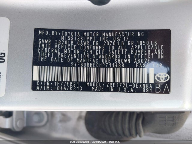 Toyota COROLLA LE 2017 5YFBURHE0HP711488 Image 9