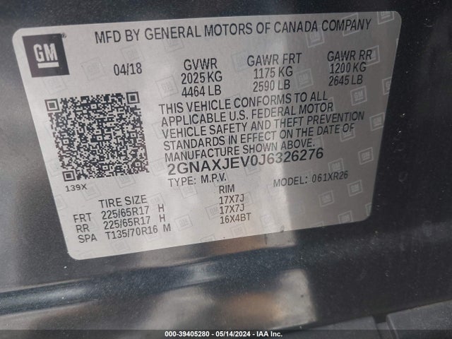 Chevrolet EQUINOX LT 2018 2GNAXJEV0J6326276 Image 9
