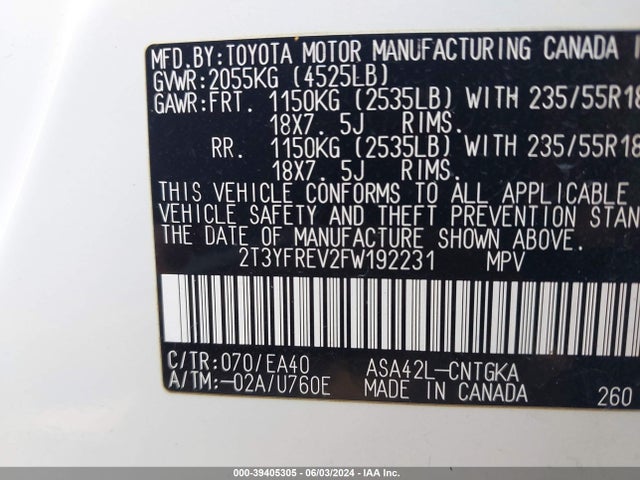 Toyota Rav4 Limited 2015 2T3YFREV2FW192231 Image 9