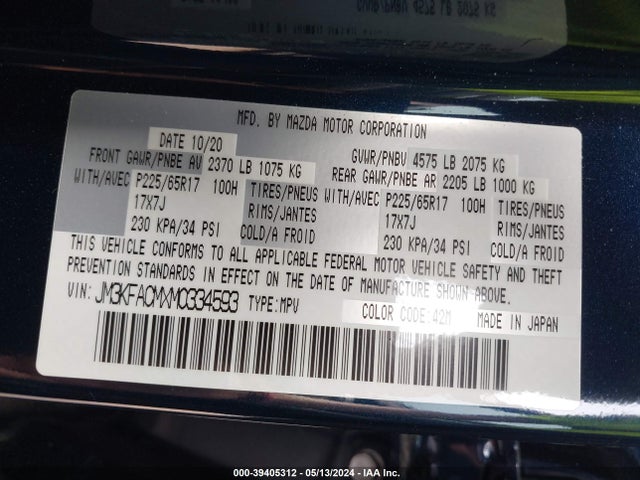 JM3KFACMXM0334593 Mazda Cx-5 Touring