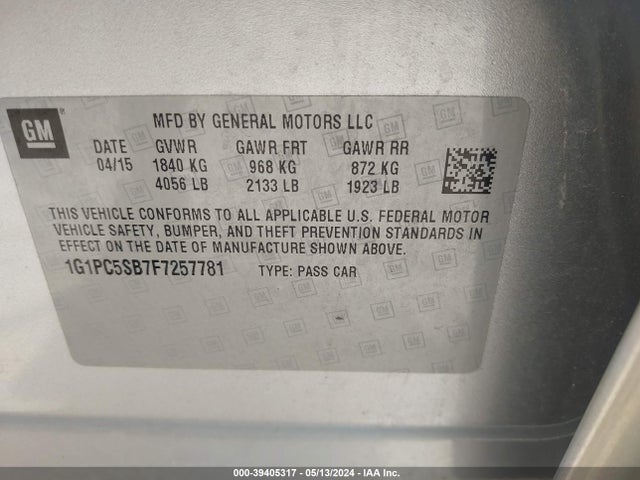 Chevrolet Cruze 1lt Auto 2015 1G1PC5SB7F7257781 Image 9