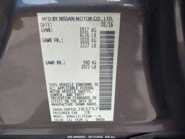 Nissan Altima 2.5 Sv 2016 1N4AL3AP1GC283757 Image 9