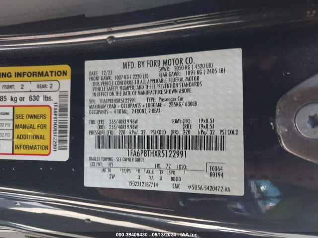 Ford Mustang Ecoboost Fastback 2024 1FA6P8THXR5122991 Image 9