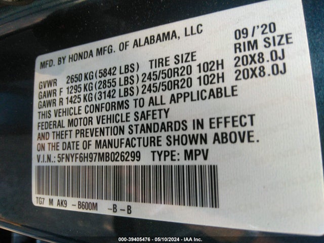 Honda Pilot Awd Touring 8 Passenger 2021 5FNYF6H97MB026299 Image 9