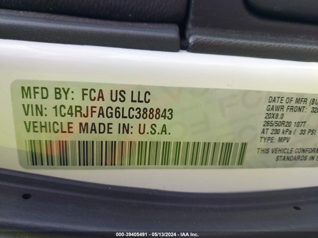 1C4RJFAG6LC388843 Jeep Grand Cherokee Altitude 4x4