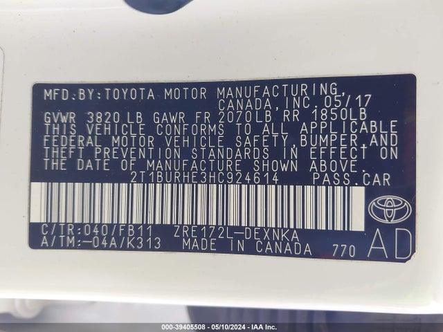 Toyota COROLLA LE 2017 2T1BURHE3HC924614 Image 9