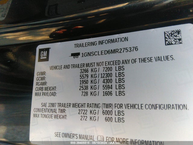 Chevrolet Tahoe 2wd Commercial Fleet 2021 1GNSCLED6MR275376 Image 9