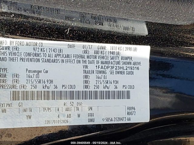 1FADP3F23HL219316 Ford FOCUS SE