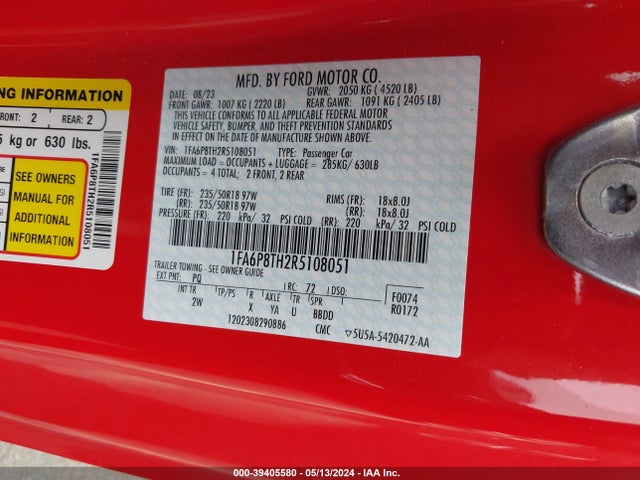 Ford Mustang Ecoboost Fastback 2024 1FA6P8TH2R5108051 Image 9