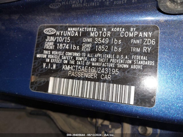 Hyundai ACCENT SE 2016 KMHCT5AE1GU243195 Image 9