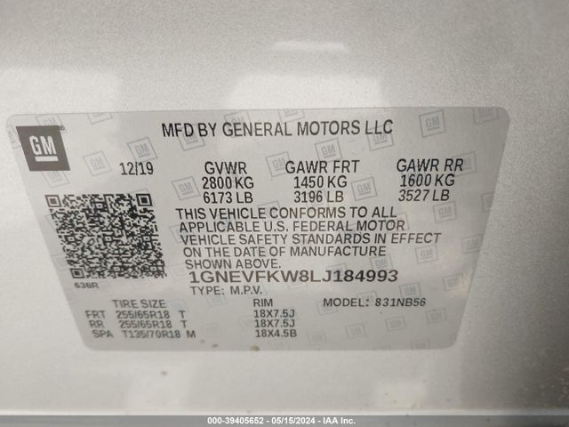 Chevrolet Traverse Awd Ls 2020 1GNEVFKW8LJ184993 Image 9