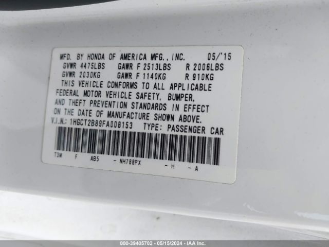1HGCT2B89FA008153 Honda Accord Ex-l V-6
