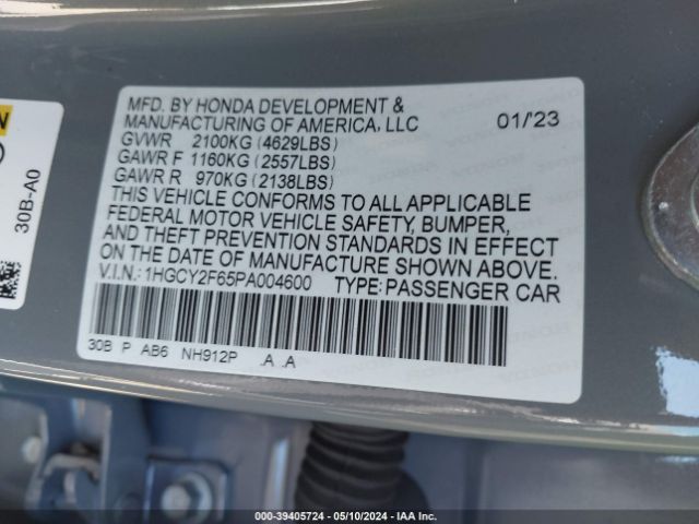 1HGCY2F65PA004600 Honda Accord Hybrid Ex-l
