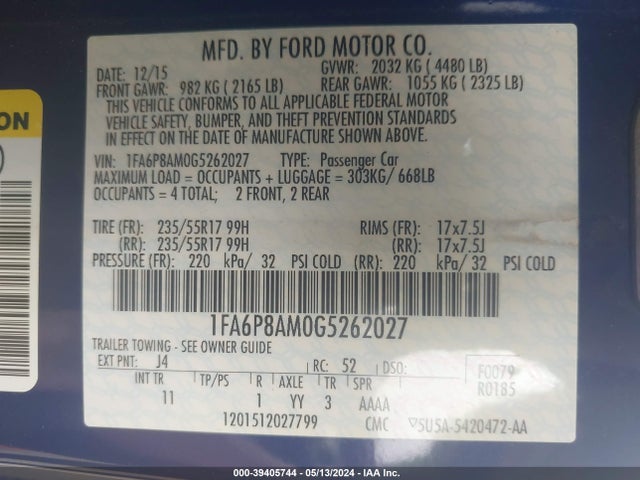 Ford Mustang V6 2016 1FA6P8AM0G5262027 Image 9