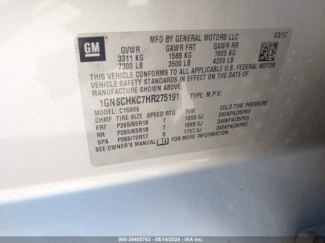 Chevrolet Suburban Lt 2017 1GNSCHKC7HR275191 Image 9