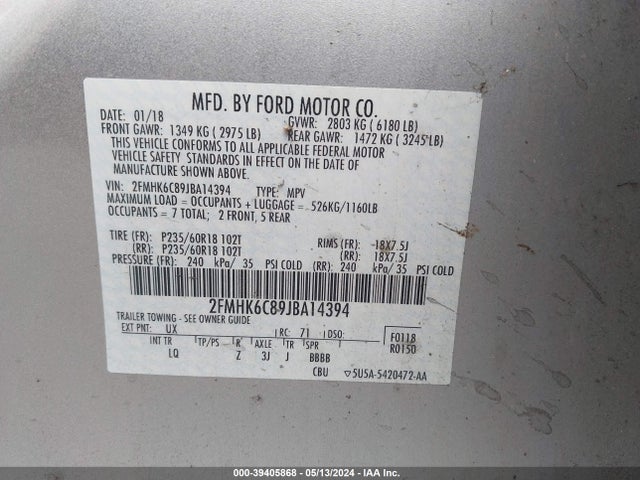 Ford FLEX SEL 2018 2FMHK6C89JBA14394 Image 9