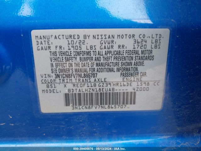 3N1CN8FV7NL865707 Nissan Versa 1.6 Sr Xtronic Cvt