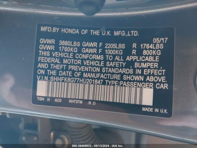 SHHFK8G77HU201847 Honda Civic Type R Touring