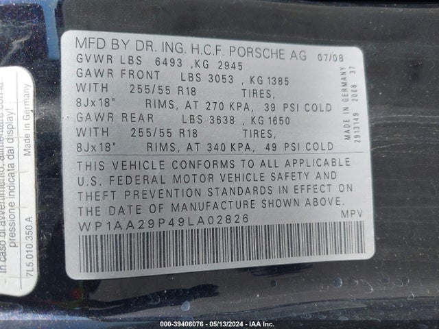 2009 PORSCHE CAYENNE WP1AA29P49LA02826 Photo 8