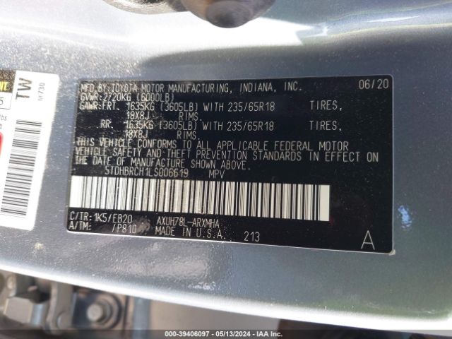 5TDHBRCH1LS006619 Toyota Highlander Hybrid Xle