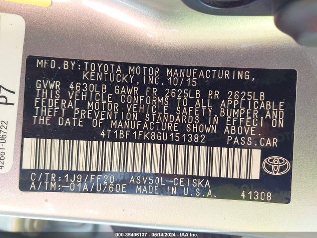 Toyota CAMRY SE 2016 4T1BF1FK8GU151382 Image 9