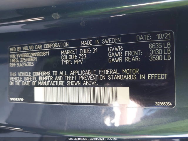 YV4BR0CZ8N1803811 Volvo Xc90 Recharge Plug-in Hybrid T8 Inscription Expression 7 Passenger