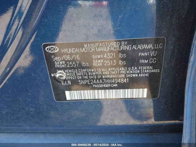 Hyundai SONATA ECO 2017 5NPE24AA7HH494841 Image 9