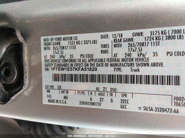Ford F-150 Xlt 2019 1FTEW1E57KFA51820 Image 9