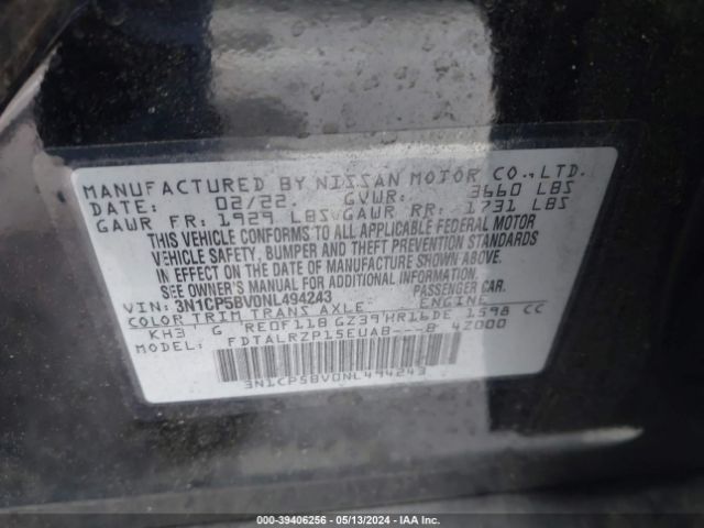 3N1CP5BV0NL494243 Nissan Kicks S Xtronic Cvt