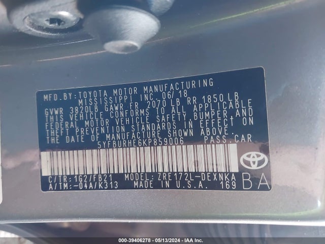 Toyota COROLLA LE 2019 5YFBURHE6KP859006 Image 9