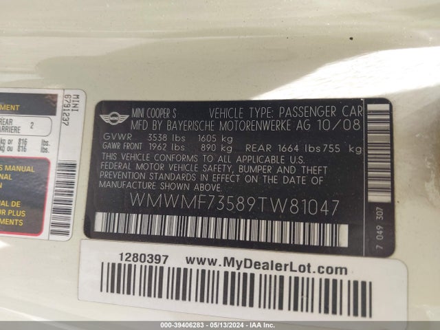 2009 MINI COOPER S WMWMF73589TW81047 Photo 8