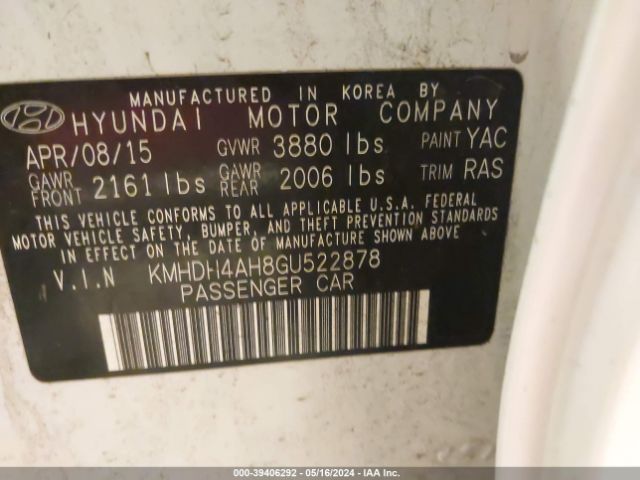 KMHDH4AH8GU522878 Hyundai Elantra Sport