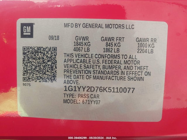 Chevrolet Corvette Grand Sport 2019 1G1YY2D76K5110077 Image 9