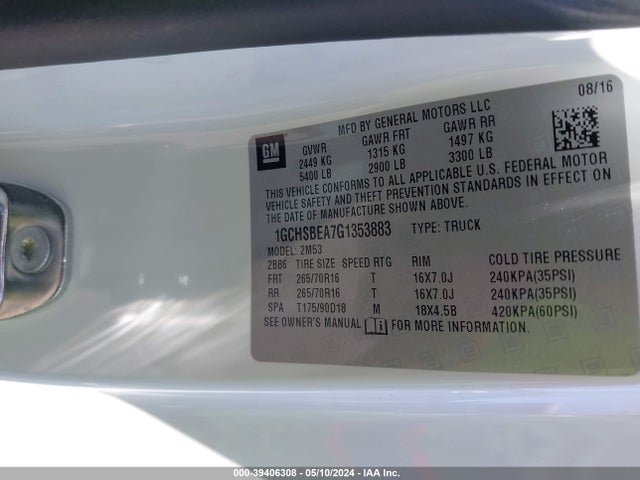 Chevrolet Colorado Wt 2016 1GCHSBEA7G1353883 Image 9