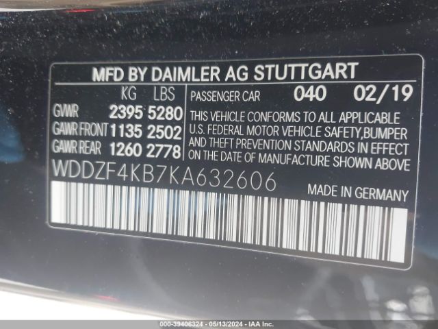 WDDZF4KB7KA632606 Mercedes-Benz E 300 4matic