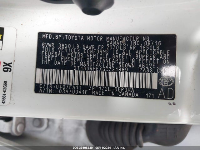 Toyota COROLLA L 2016 2T1BURHEXGC731889 Image 9