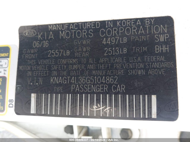 KIA Optima Lx 2016 KNAGT4L36G5104862 Image 9