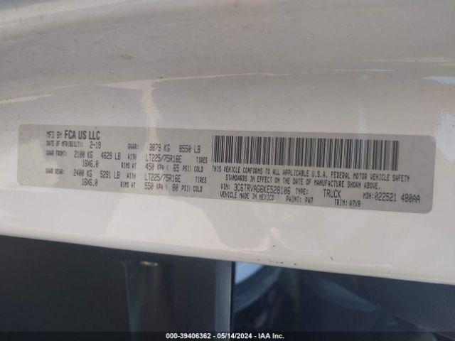 3C6TRVAG6KE528106 RAM Promaster 1500 Low Roof 136 Wb